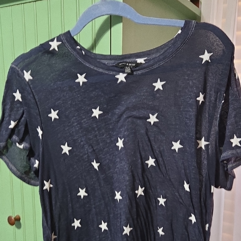Lucky Brand Dark Blue Top with White Star Pattern And Gray Lepoard  1x